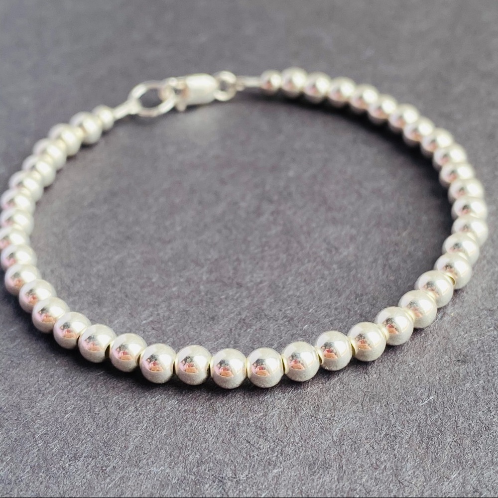 925 Solid Sterling Silver ball Beaded Bracelet - Picture 2 of 6